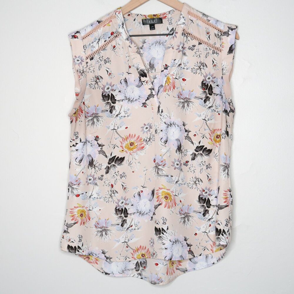 Label Rachel Rachel Roy Blouse Large Pink Floral‎ Spring Office Flowy Popover